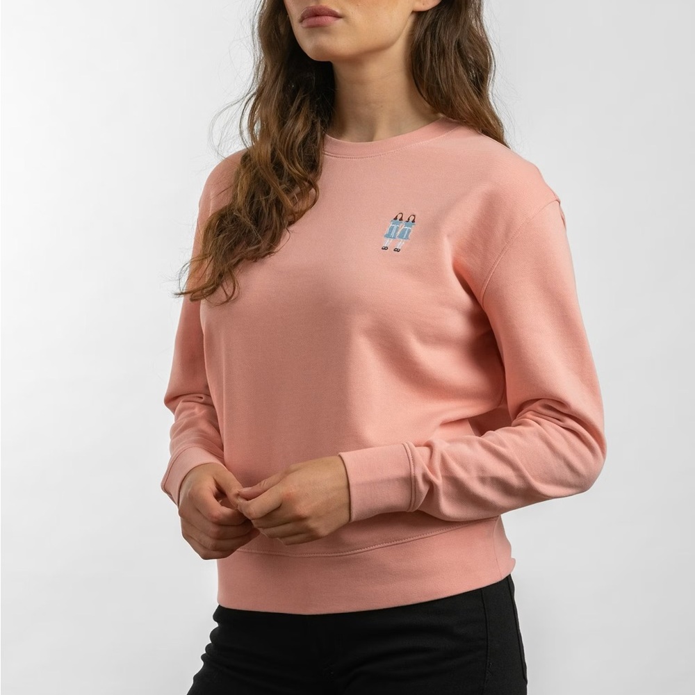 A-dam Dani Shining Grady Twins Embroidered Pink Organic Cotton Sweatshirt Medium